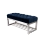 Ławka Pufa Pikowana Granatowy Guzik Tapicerowany Stal Nierdzewna Szczotkowana / Polerowana LPM-3 Rozmiary od 50 cm do 200 cm