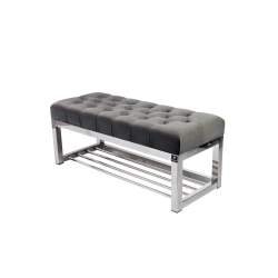 Ławka Pufa Pikowana Szary Guzik Tapicerowany Stal Nierdzewna Szczotkowana / Polerowana LPM-4 Rozmiary od 50 cm do 200 cm