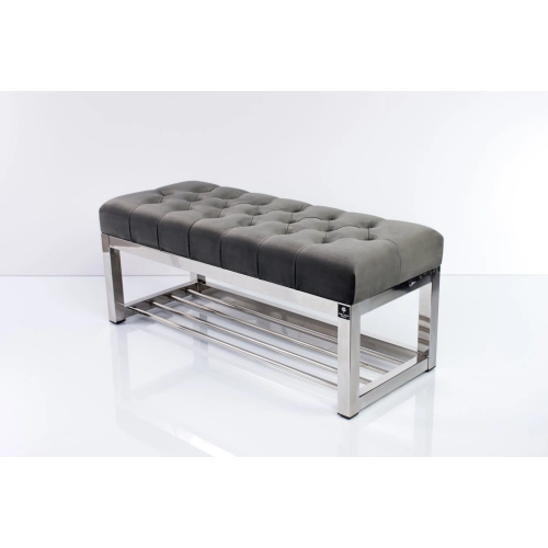 Ławka Pufa Pikowana Szary Guzik Tapicerowany Stal Nierdzewna Szczotkowana / Polerowana LPM-4 Rozmiary od 50 cm do 200 cm