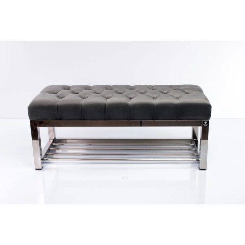 Ławka Pufa Pikowana Szary Guzik Tapicerowany Stal Nierdzewna Szczotkowana / Polerowana LPM-4 Rozmiary od 50 cm do 200 cm