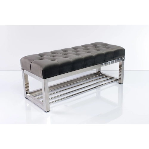 Ławka Pufa Pikowana Szary Guzik Tapicerowany Stal Nierdzewna Szczotkowana / Polerowana LPM-4 Rozmiary od 50 cm do 200 cm