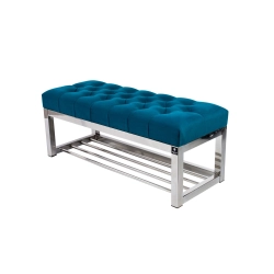 Ławka Pufa Pikowana Turkus Guzik Tapicerowany Stal Nierdzewna Szczotkowana / Polerowana LPM-4 Rozmiary od 50 cm do 200 cm