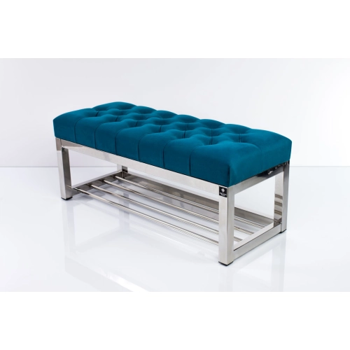Ławka Pufa Pikowana Turkus Guzik Tapicerowany Stal Nierdzewna Szczotkowana / Polerowana LPM-4 Rozmiary od 50 cm do 200 cm