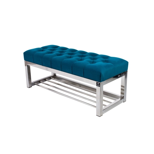 Ławka Pufa Pikowana Turkus Guzik Tapicerowany Stal Nierdzewna Szczotkowana / Polerowana LPM-4 Rozmiary od 50 cm do 200 cm