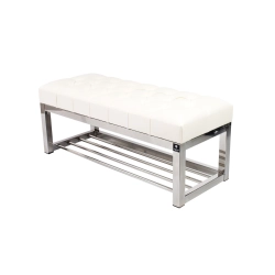 Ławka Pufa Pikowana Biały Guzik Tapicerowany Stal Nierdzewna Szczotkowana / Polerowana LPM-4 Rozmiary od 50 cm do 200 cm