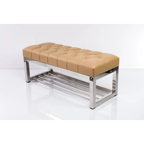 Ławka Pufa Pikowana Brązowa Guzik Tapicerowany Stal Nierdzewna Szczotkowana / Polerowana LPM-4 Rozmiary od 50 cm do 200 cm