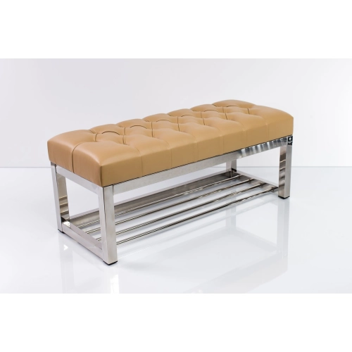 Ławka Pufa Pikowana Brązowa Guzik Tapicerowany Stal Nierdzewna Szczotkowana / Polerowana LPM-4 Rozmiary od 50 cm do 200 cm