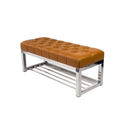 Ławka Pufa Pikowana Brązowa Guzik Tapicerowany Stal Nierdzewna Szczotkowana / Polerowana LPM-4 Rozmiary od 50 cm do 200 cm