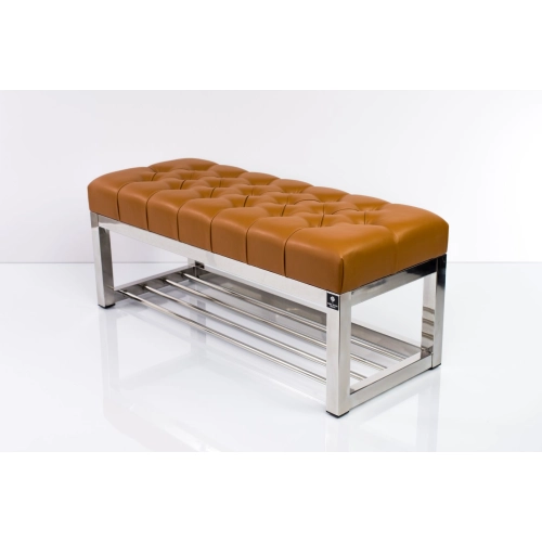 Ławka Pufa Pikowana Brązowa Guzik Tapicerowany Stal Nierdzewna Szczotkowana / Polerowana LPM-4 Rozmiary od 50 cm do 200 cm