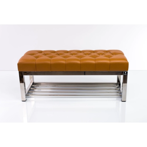 Ławka Pufa Pikowana Brązowa Guzik Tapicerowany Stal Nierdzewna Szczotkowana / Polerowana LPM-4 Rozmiary od 50 cm do 200 cm