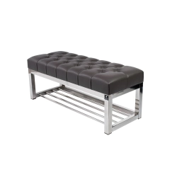 Ławka Pufa Pikowana Grafit Guzik Tapicerowany Stal Nierdzewna Szczotkowana / Polerowana LPM-4 Rozmiary od 50 cm do 200 cm