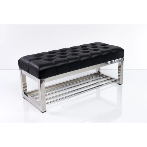 Ławka Pufa Pikowana Czarny Guzik Tapicerowany Stal Nierdzewna Szczotkowana / Polerowana LPM-4 Rozmiary od 50 cm do 200 cm