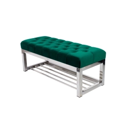 Ławka Pufa Pikowana Butelkowa Zieleń Guzik Tapicerowany Stal Nierdzewna Szczotkowana / Polerowana LPM-4 Rozmiary od 50 cm do 200 cm