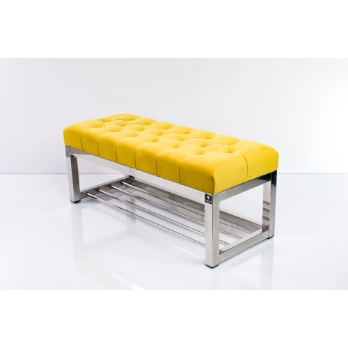 Ławka Pufa Pikowana Cytrynowa Żółcień Guzik Tapicerowany Stal Nierdzewna Szczotkowana / Polerowana LPM-4 Rozmiary od 50 cm do 200 cm