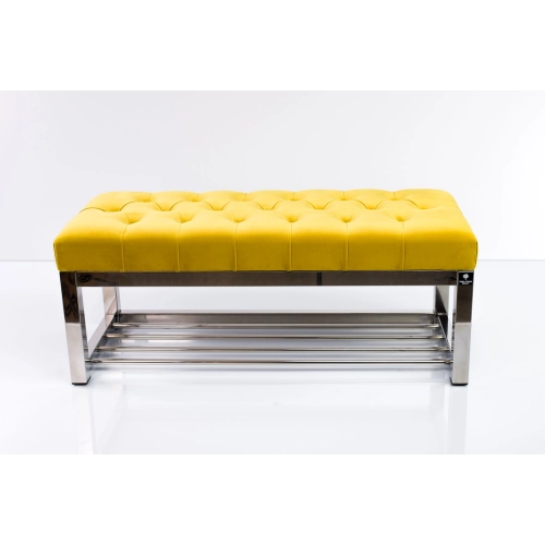 Ławka Pufa Pikowana Cytrynowa Żółcień Guzik Tapicerowany Stal Nierdzewna Szczotkowana / Polerowana LPM-4 Rozmiary od 50 cm do 200 cm