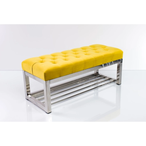 Ławka Pufa Pikowana Cytrynowa Żółcień Guzik Tapicerowany Stal Nierdzewna Szczotkowana / Polerowana LPM-4 Rozmiary od 50 cm do 200 cm
