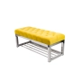 Ławka Pufa Pikowana Cytrynowa Żółcień Guzik Tapicerowany Stal Nierdzewna Szczotkowana / Polerowana LPM-4 Rozmiary od 50 cm do 200 cm