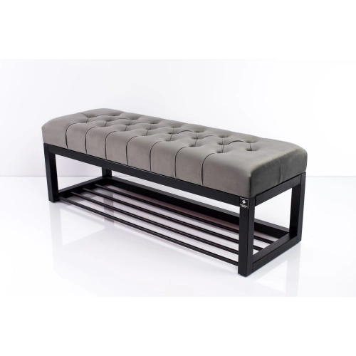 Ławka Pufa Pikowana Szary Guzik Tapicerowany Stal LPM-4 Rozmiary od 50 cm do 200 cm