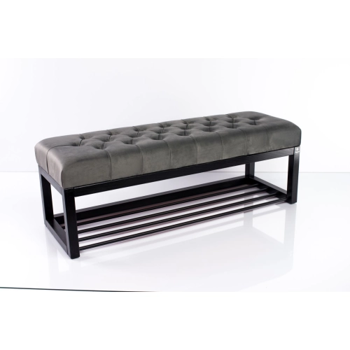Ławka Pufa Pikowana Szary Guzik Tapicerowany Stal LPM-4 Rozmiary od 50 cm do 200 cm
