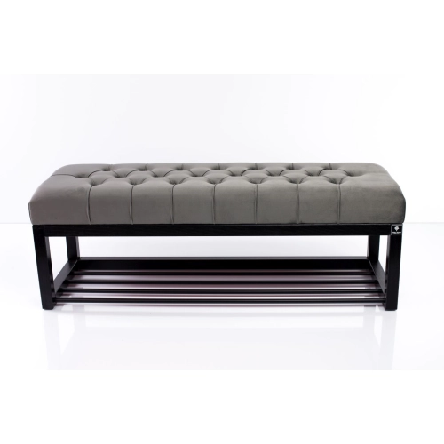Ławka Pufa Pikowana Szary Guzik Tapicerowany Stal LPM-4 Rozmiary od 50 cm do 200 cm