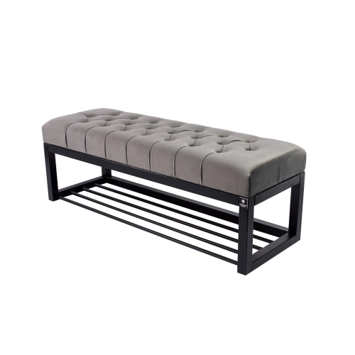 Ławka Pufa Pikowana Szary Guzik Tapicerowany Stal LPM-4 Rozmiary od 50 cm do 200 cm