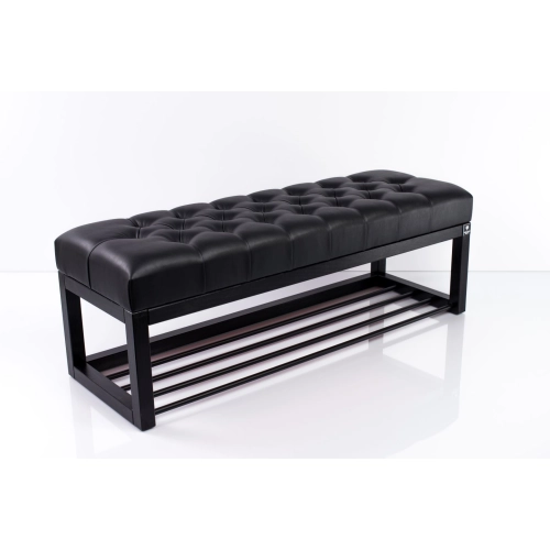 Ławka Pufa Pikowana Czarny Guzik Tapicerowany Stal LPM-4 Rozmiary od 50 cm do 200 cm