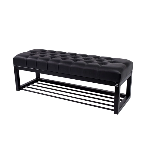 Ławka Pufa Pikowana Czarny Guzik Tapicerowany Stal LPM-4 Rozmiary od 50 cm do 200 cm