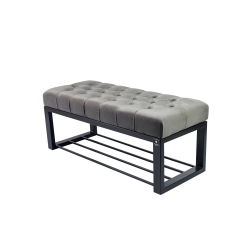 Ławka Pufa Pikowana Szary Guzik Tapicerowany Stal LPM-6 Rozmiary od 50 cm do 200 cm