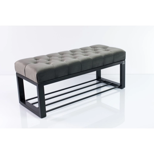Ławka Pufa Pikowana Szary Guzik Tapicerowany Stal LPM-6 Rozmiary od 50 cm do 200 cm
