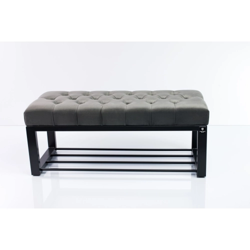 Ławka Pufa Pikowana Szary Guzik Tapicerowany Stal LPM-6 Rozmiary od 50 cm do 200 cm