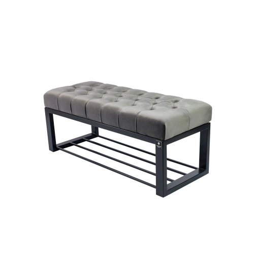 Ławka Pufa Pikowana Szary Guzik Tapicerowany Stal LPM-6 Rozmiary od 50 cm do 200 cm