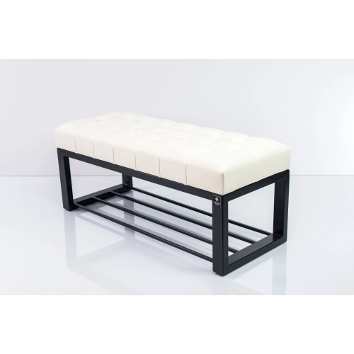 Ławka Pufa Pikowana Biały Guzik Tapicerowany Stal LPM-6 Rozmiary od 50 cm do 200 cm