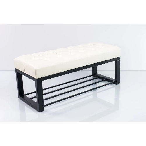 Ławka Pufa Pikowana Biały Guzik Tapicerowany Stal LPM-6 Rozmiary od 50 cm do 200 cm