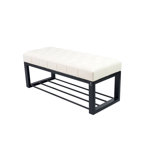 Ławka Pufa Pikowana Biały Guzik Tapicerowany Stal LPM-6 Rozmiary od 50 cm do 200 cm