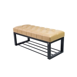 Ławka Pufa Pikowana Beż Guzik Tapicerowany Stal LPM-6 Rozmiary od 50 cm do 200 cm