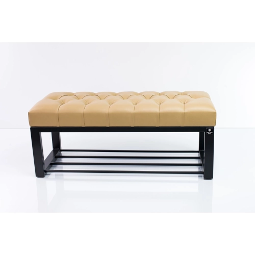 Ławka Pufa Pikowana Beż Guzik Tapicerowany Stal LPM-6 Rozmiary od 50 cm do 200 cm