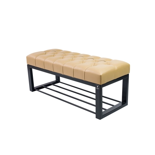 Ławka Pufa Pikowana Beż Guzik Tapicerowany Stal LPM-6 Rozmiary od 50 cm do 200 cm