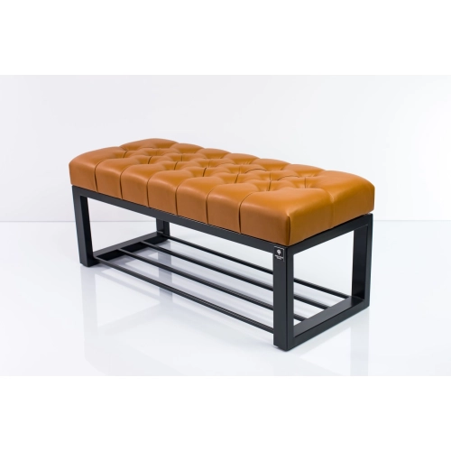 Ławka Pufa Pikowana Brązowa Guzik Tapicerowany Stal LPM-6 Rozmiary od 50 cm do 200 cm