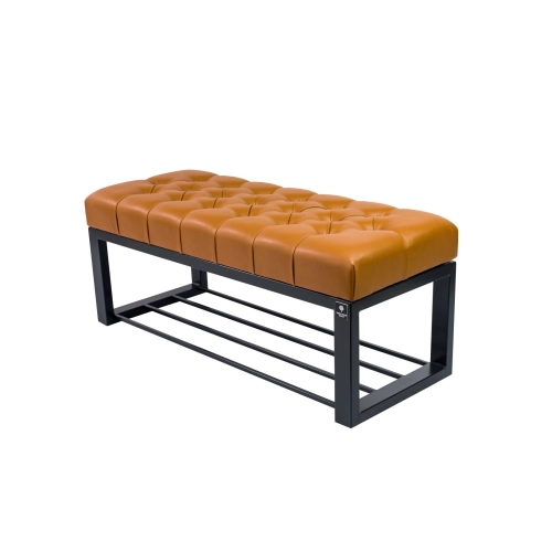 Ławka Pufa Pikowana Brązowa Guzik Tapicerowany Stal LPM-6 Rozmiary od 50 cm do 200 cm