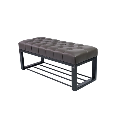 Ławka Pufa Pikowana Grafit Guzik Tapicerowany Stal LPM-6 Rozmiary od 50 cm do 200 cm