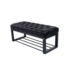 Ławka Pufa Pikowana Czarny Guzik Tapicerowany Stal LPM-6 Rozmiary od 50 cm do 200 cm