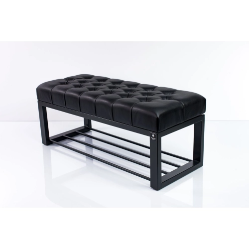 Ławka Pufa Pikowana Czarny Guzik Tapicerowany Stal LPM-6 Rozmiary od 50 cm do 200 cm