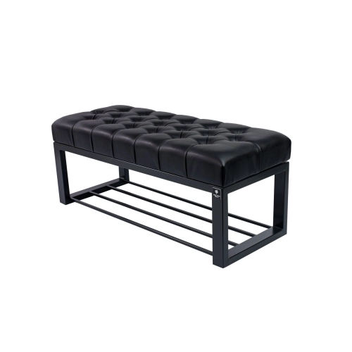 Ławka Pufa Pikowana Czarny Guzik Tapicerowany Stal LPM-6 Rozmiary od 50 cm do 200 cm