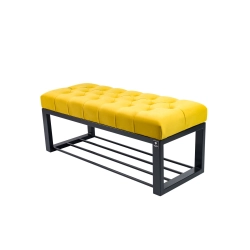 Ławka Pufa Pikowana Cytrynowa Żółcień Guzik Tapicerowany Stal LPM-6 Rozmiary od 50 cm do 200 cm