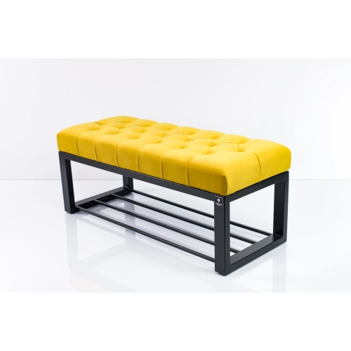 Ławka Pufa Pikowana Cytrynowa Żółcień Guzik Tapicerowany Stal LPM-6 Rozmiary od 50 cm do 200 cm