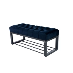 Ławka Pufa Pikowana Granatowy Guzik Tapicerowany Stal LPM-6 Rozmiary od 50 cm do 200 cm
