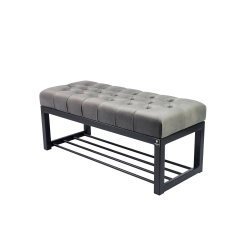 Ławka Pufa Pikowana Szary Guzik Tapicerowany Stal LPM-7 Rozmiary od 50 cm do 200 cm