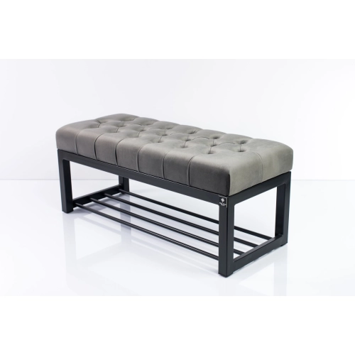 Ławka Pufa Pikowana Szary Guzik Tapicerowany Stal LPM-7 Rozmiary od 50 cm do 200 cm