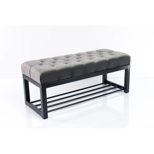 Ławka Pufa Pikowana Szary Guzik Tapicerowany Stal LPM-7 Rozmiary od 50 cm do 200 cm