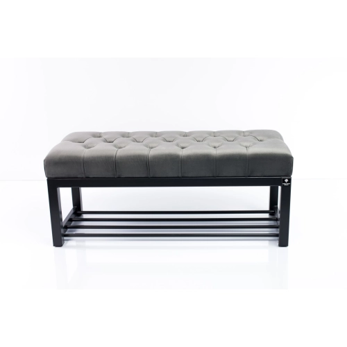 Ławka Pufa Pikowana Szary Guzik Tapicerowany Stal LPM-7 Rozmiary od 50 cm do 200 cm